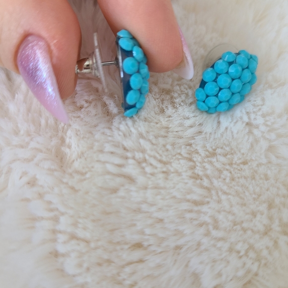 Bright Blue Stud Earrings - Picture 2 of 4